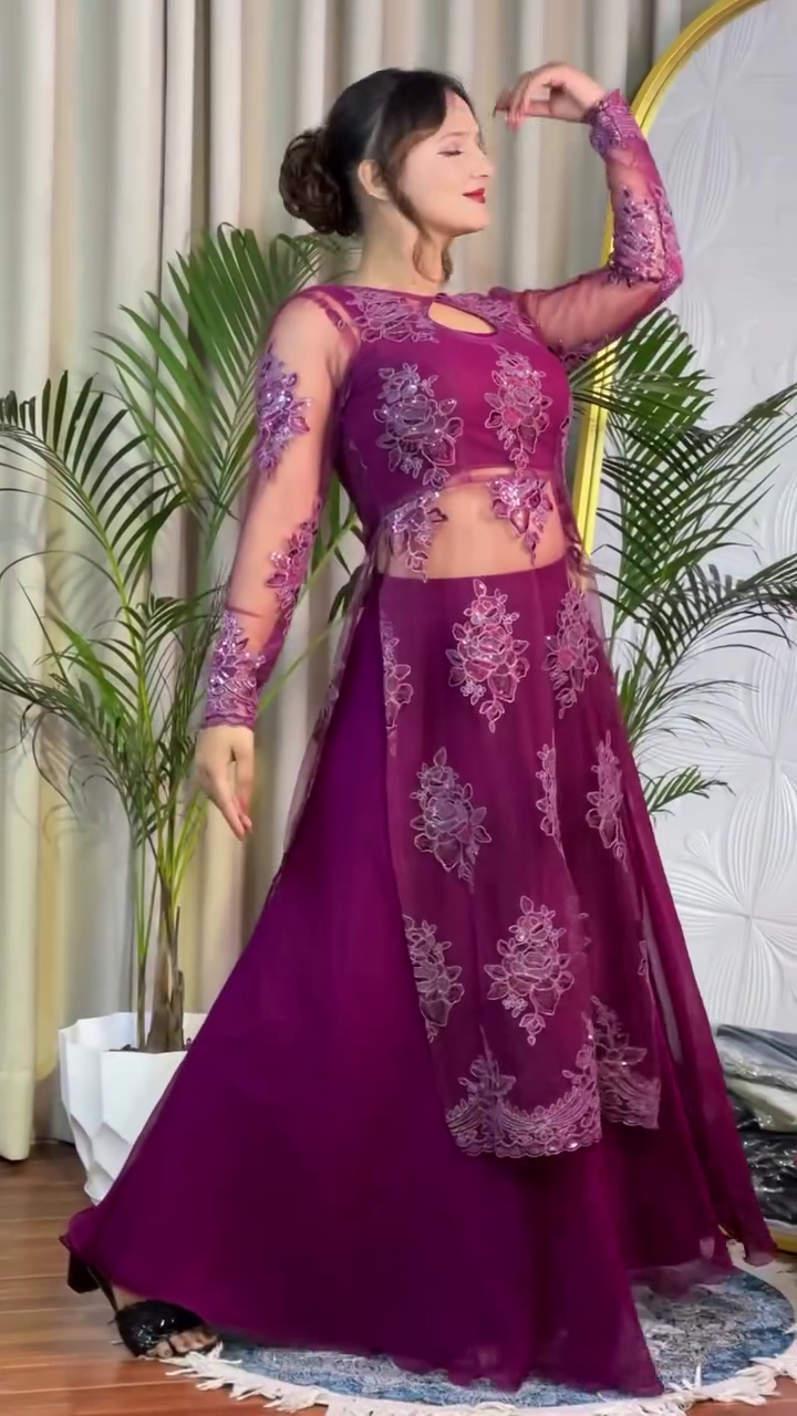 Magenta Embroidered Net Gown – Modern Glam with Ethnic Flair