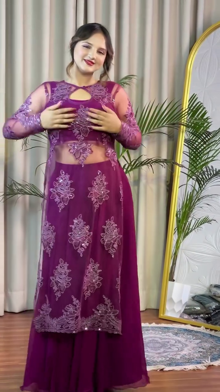 Magenta Embroidered Net Gown – Modern Glam with Ethnic Flair