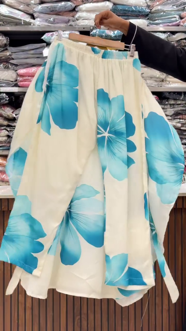 Elegant Ivory & Teal Floral Kaftan Set – Breezy Luxury with Statement Brooch