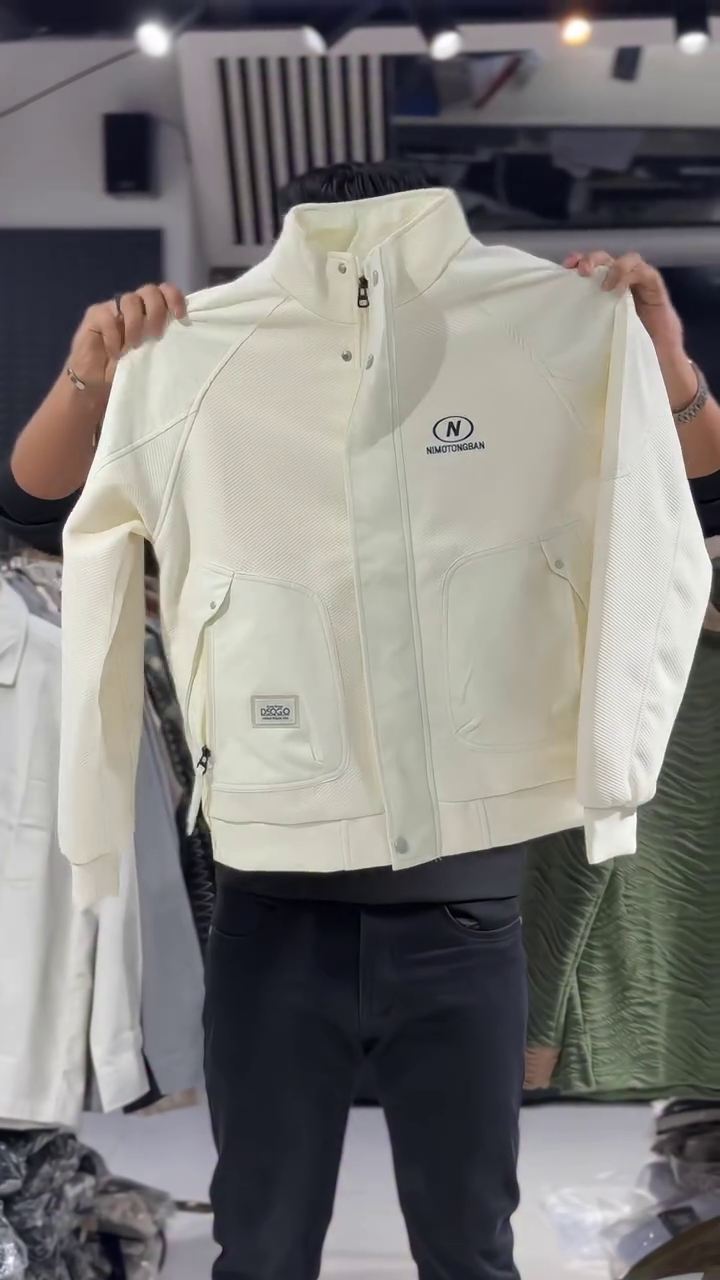 Cream High-Neck Utility Jacket – Modern Streetwear Essential
