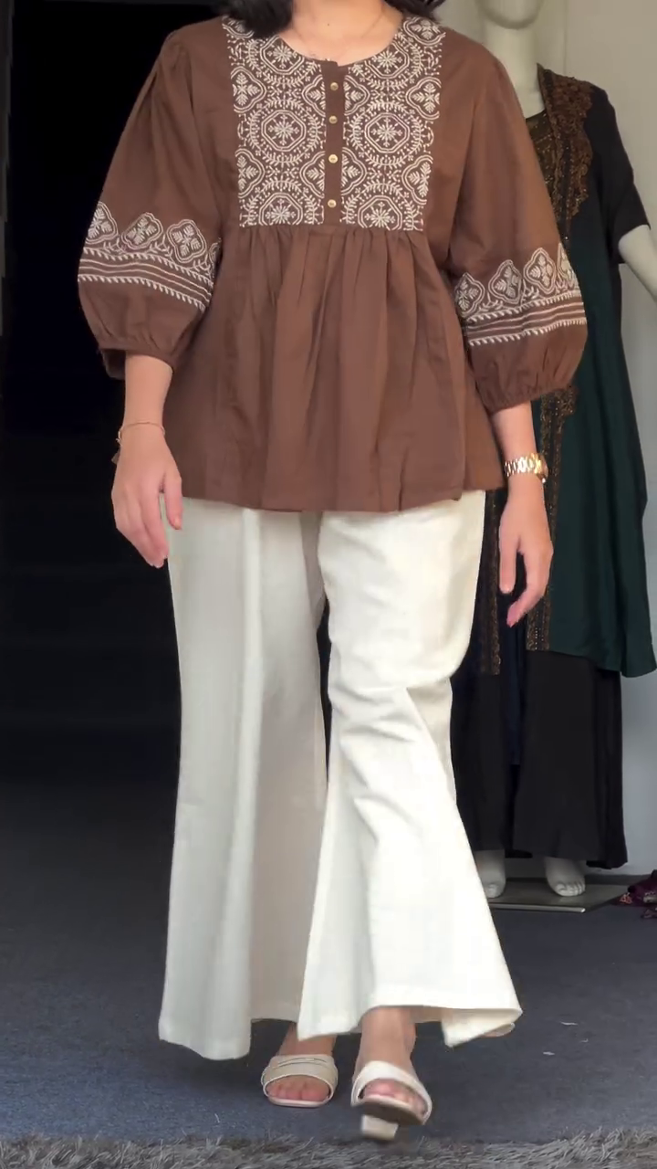 Elegant Purple Embroidered Kurti with Palazzo – Graceful Ethnic Fusion Style