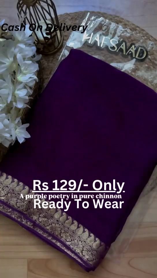 Royal Purple Chinnon Saree – A Touch of Elegance for Just Rs.129