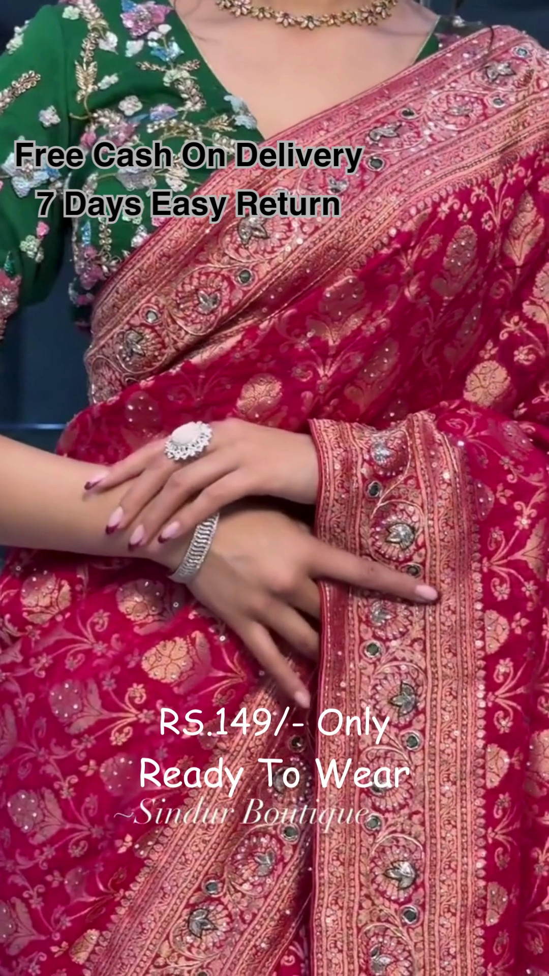 Luxurious Red Embroidered Saree – Traditional Elegance at Just Rs.149