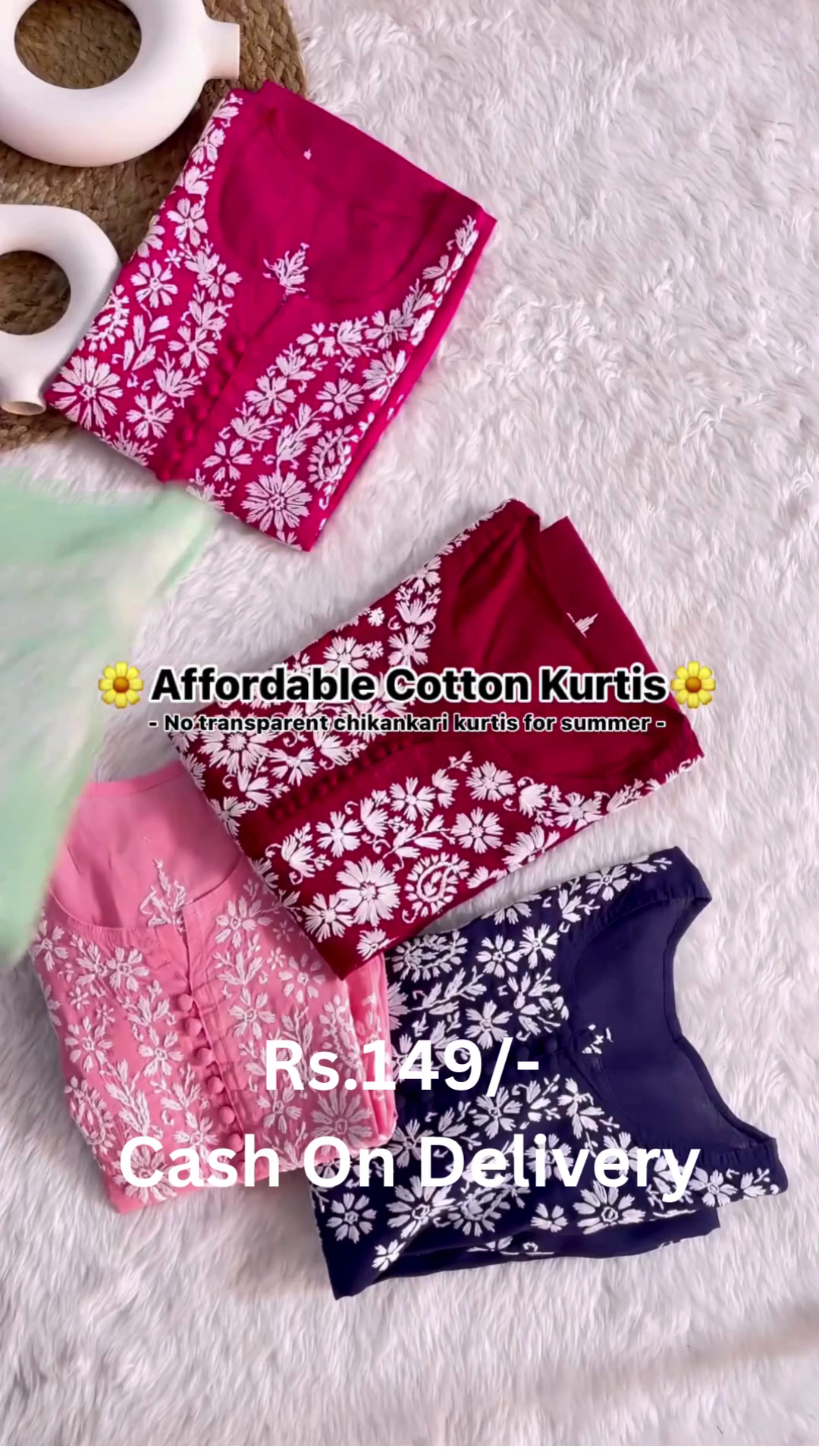Colorful Cotton Chikankari Kurtis – Summer Comfort at Rs.149