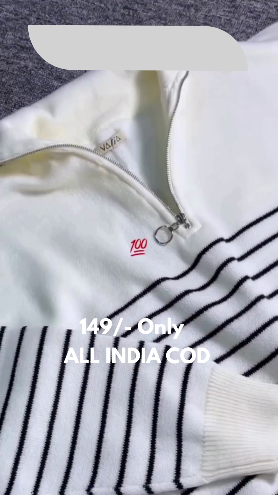 Minimalist White Striped Zipper Pullover – Trendy Comfort at an Unbeatable Price