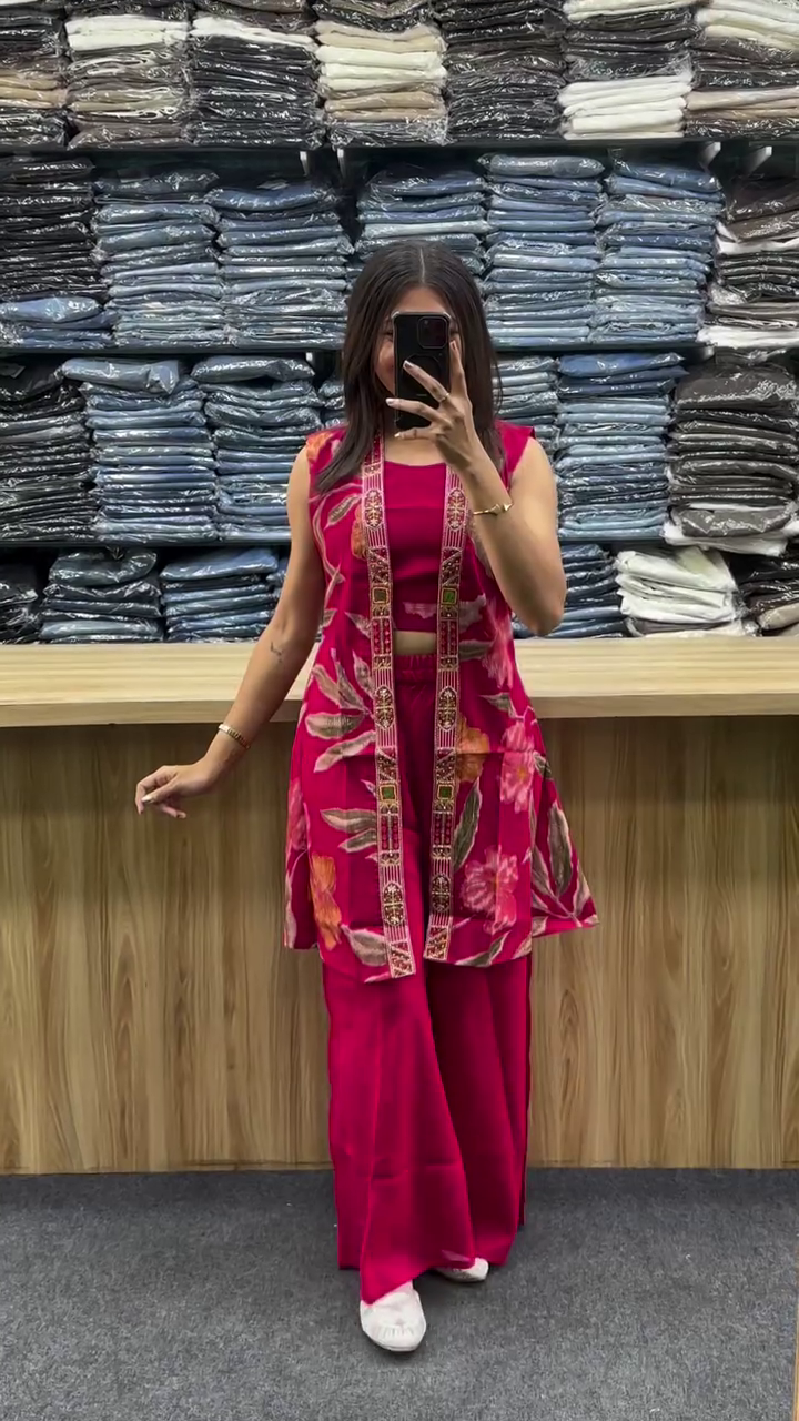 Elegant Teal Floral Co-Ord Set with Stylish Long Jacket