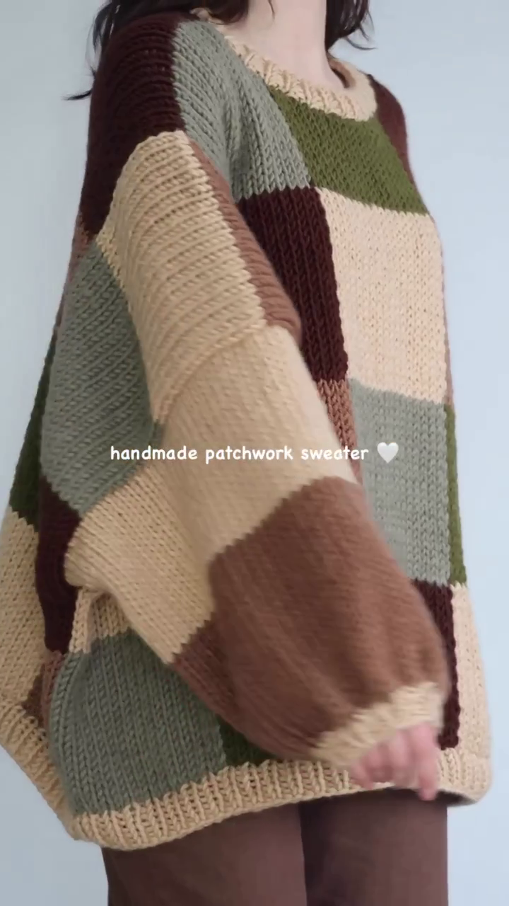 Handmade Patchwork Knit Sweater – Cozy Vintage Style