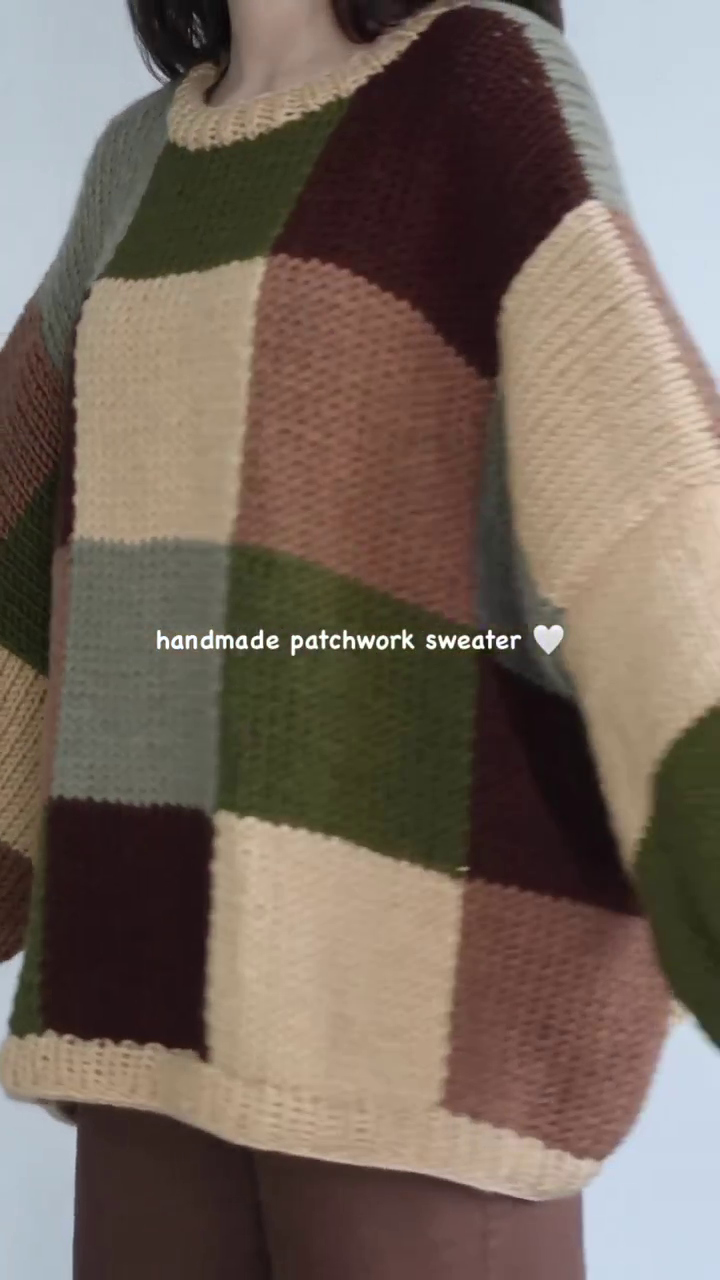 Handmade Patchwork Knit Sweater – Cozy Vintage Style