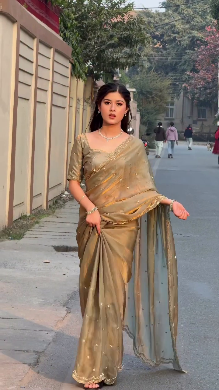 Elegant Golden Saree Look for Timeless Traditional Style