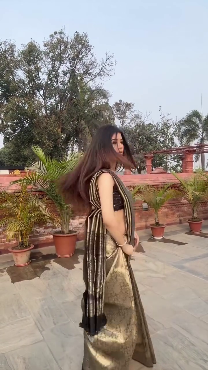 Chic Black and Gold Saree with Modern Ethnic Style