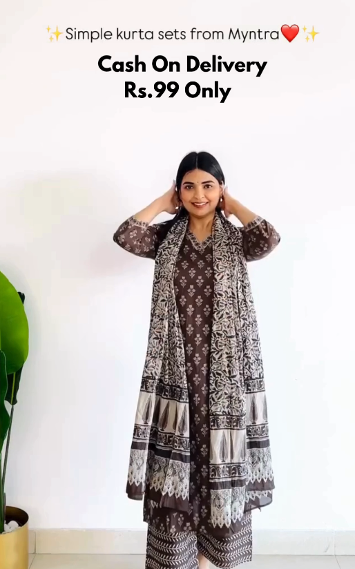 Classic Brown Printed Kurta Set with Elegant Dupatta