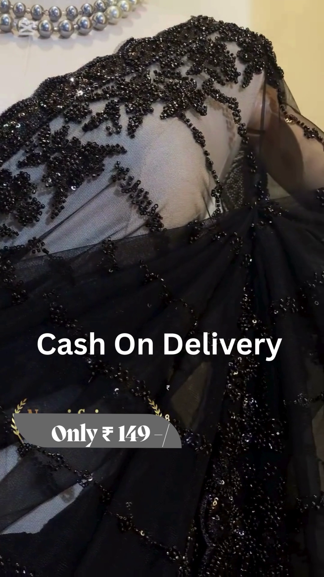 Elegant Black Party Wear Saree with Beaded Embroidery