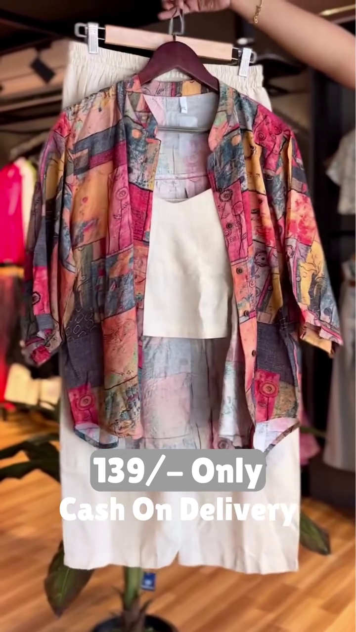 Trendy Printed Shirt with White Skirt Set