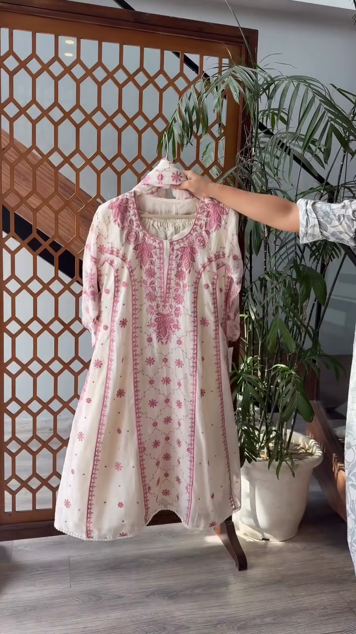 Cream Embroidered Kurti – Soft Traditional Charm