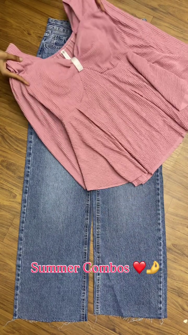 Casual Summer Combo – Pink Top with Denim Skirt
