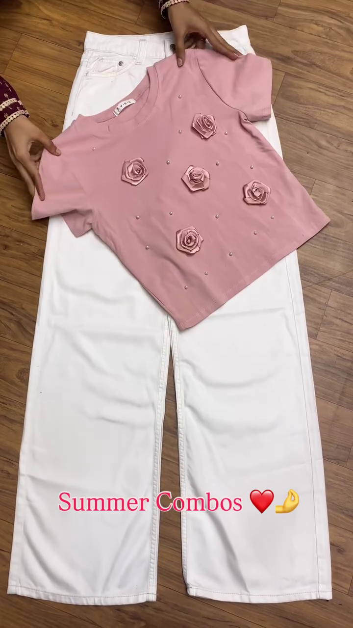 Casual Summer Combo – Pink Top with Denim Skirt
