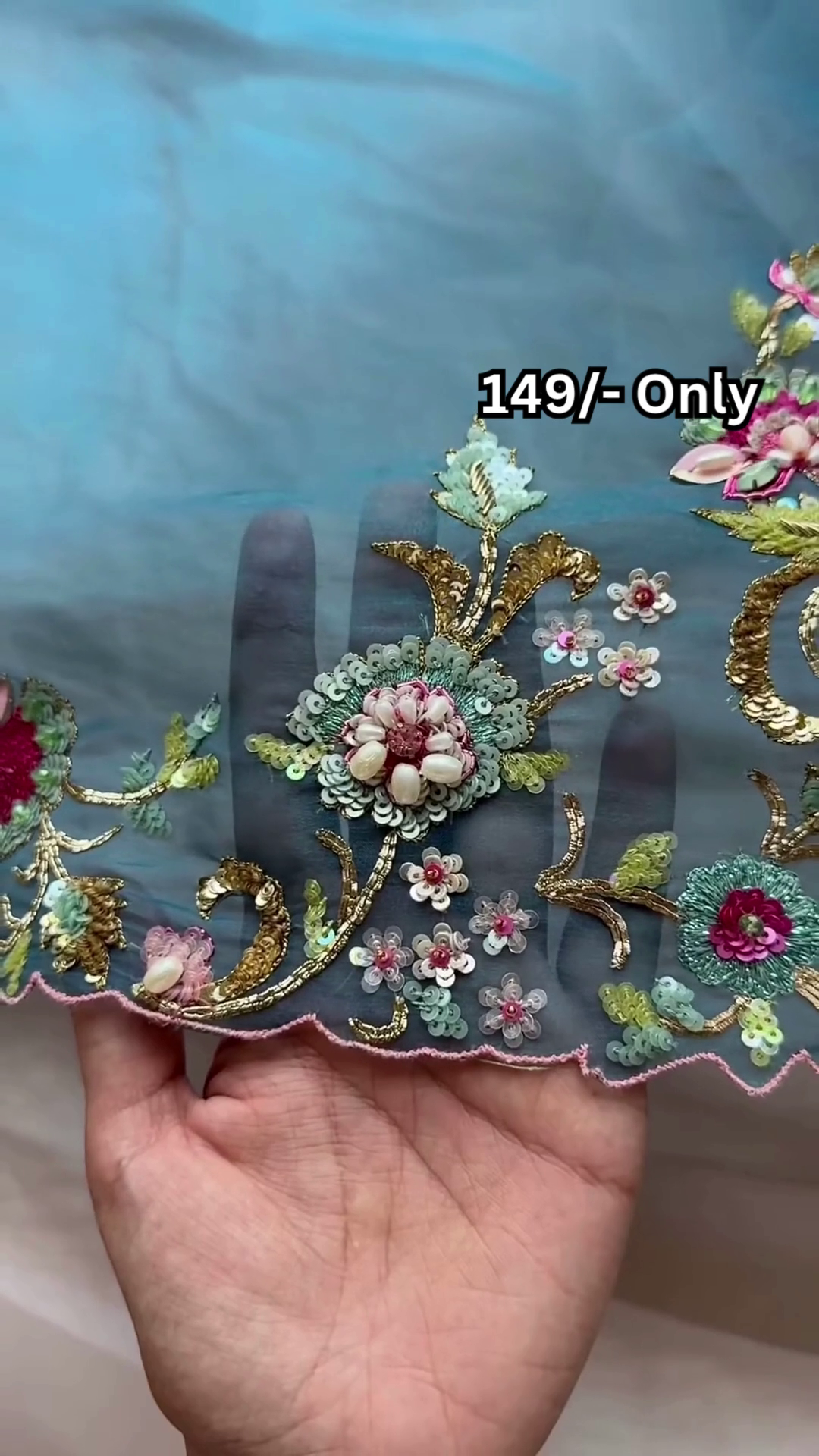 Luxury Blue Embroidered Fabric