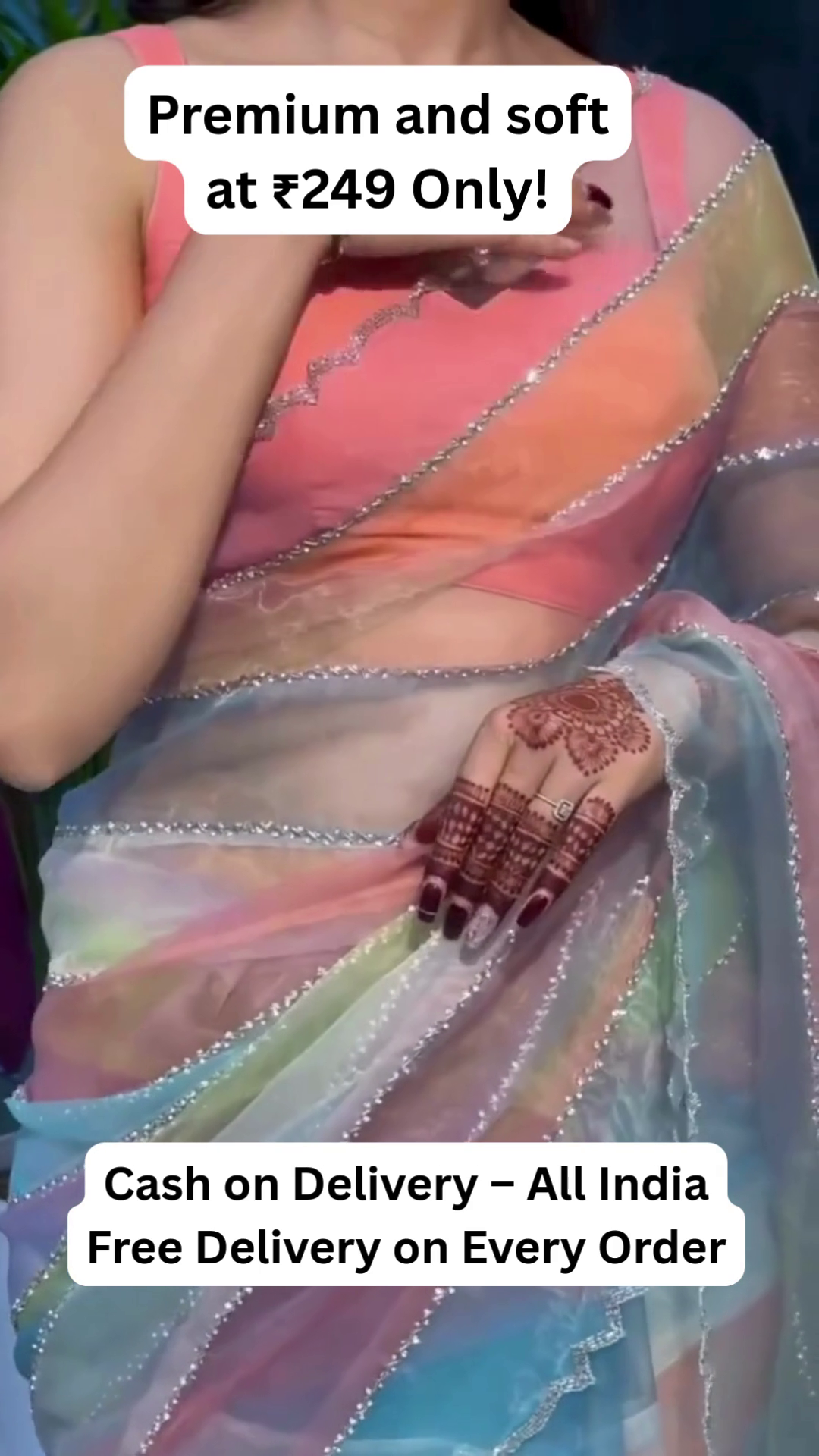Soft Rainbow Organza Saree – ₹249 Only