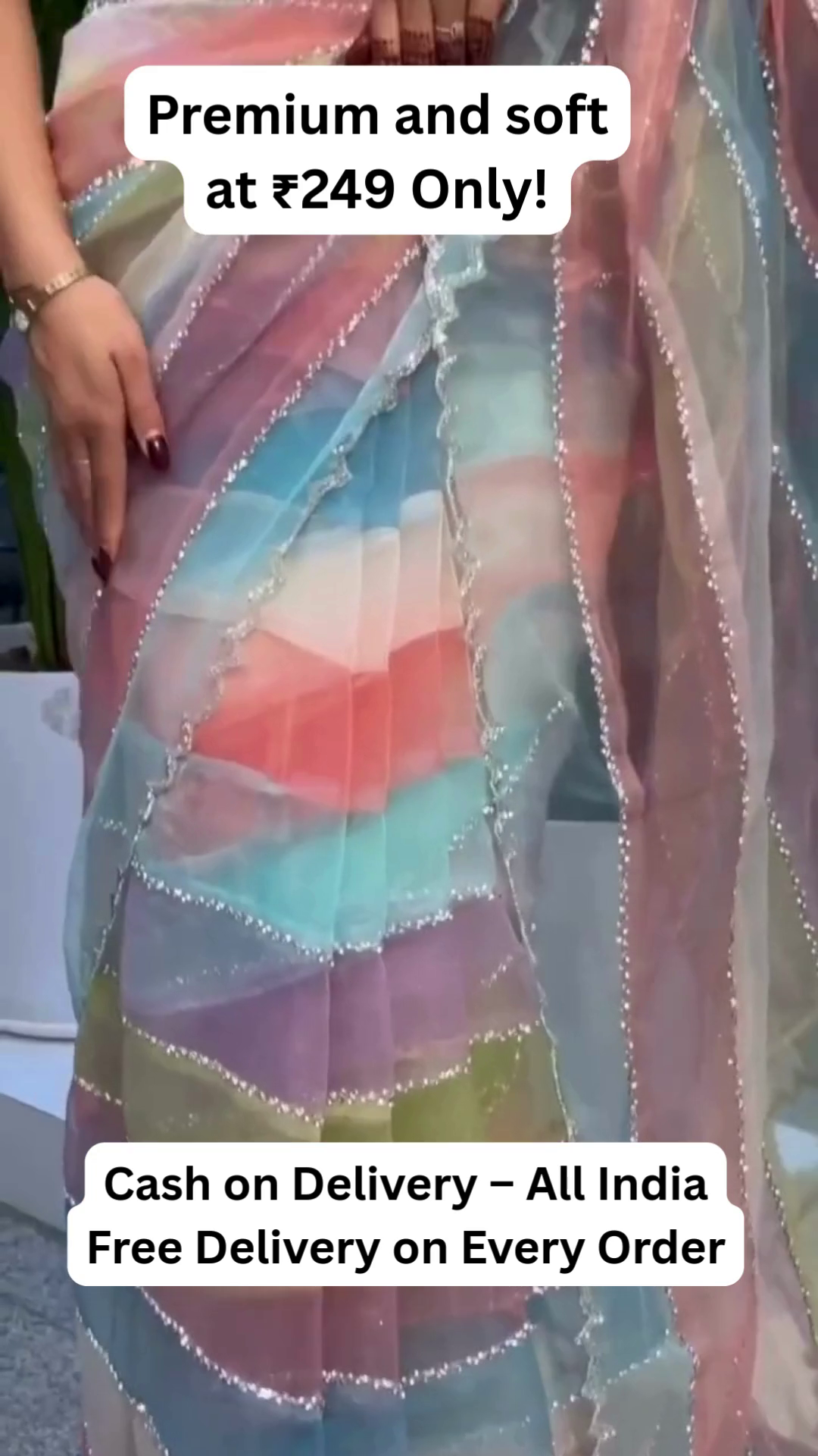 Soft Rainbow Organza Saree – ₹249 Only