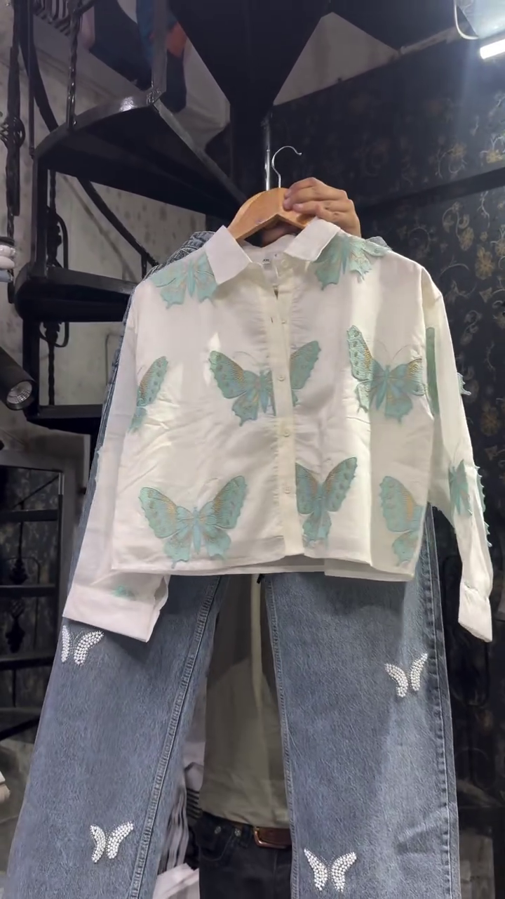 Cute Butterfly Denim Outfit for Girls