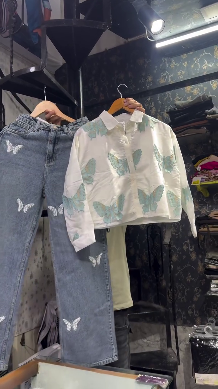 Cute Butterfly Denim Outfit for Girls