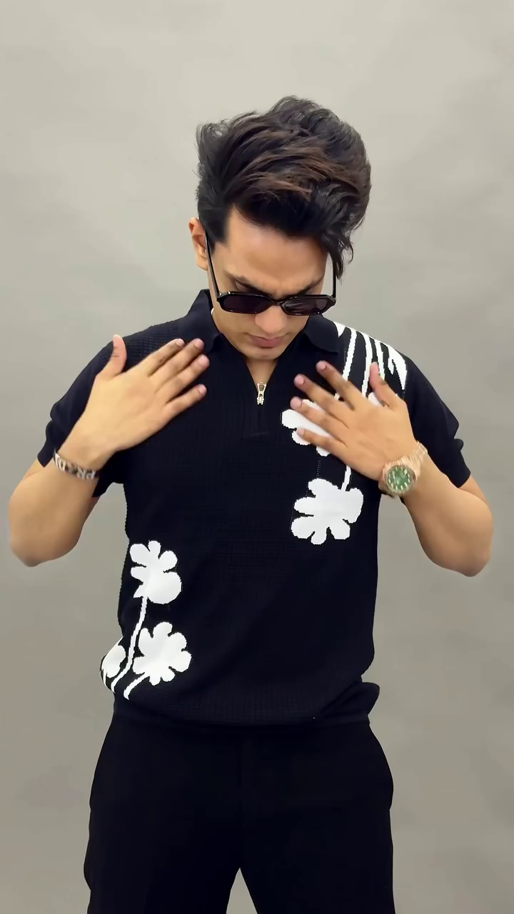 Luxury Beige Polo With Floral Statement Design
