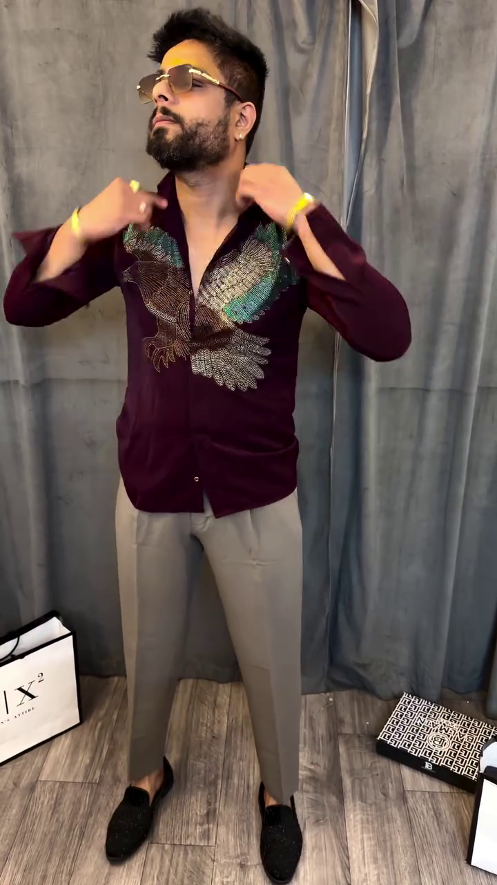 Bold Maroon Designer Shirt With Eagle Artwork