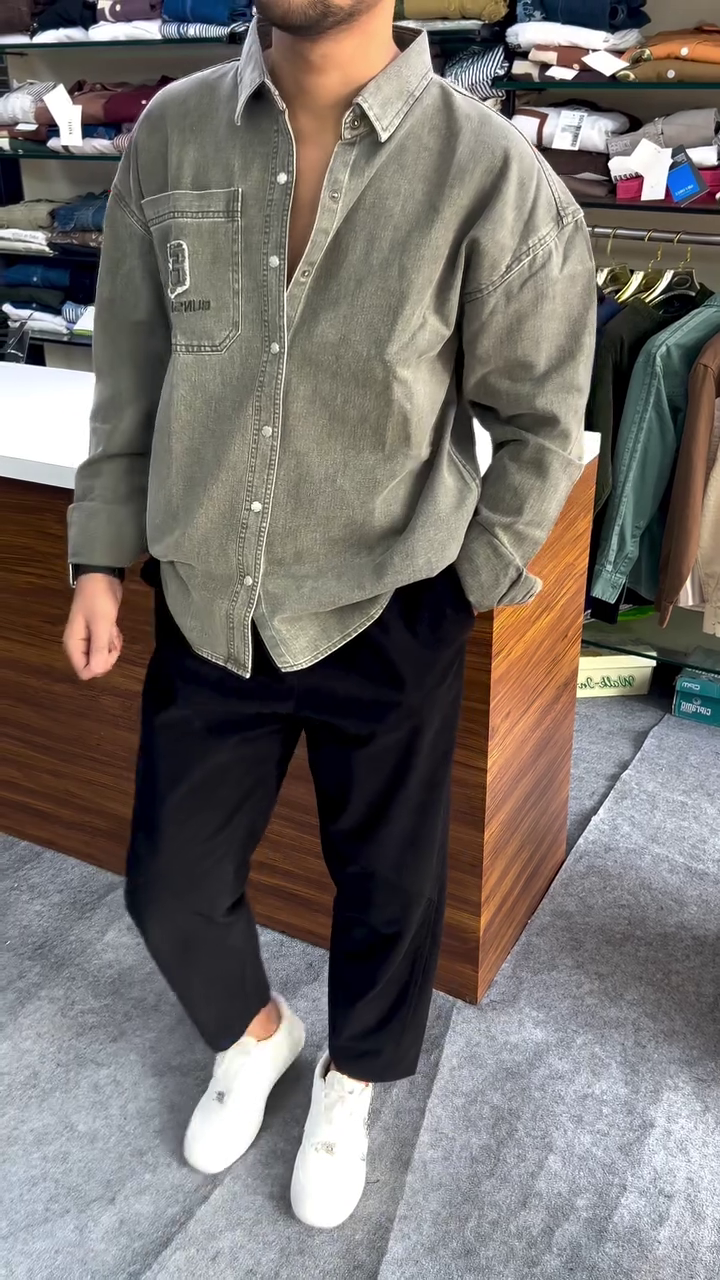 Vintage Grey Oversized Shirt For Modern Street Style