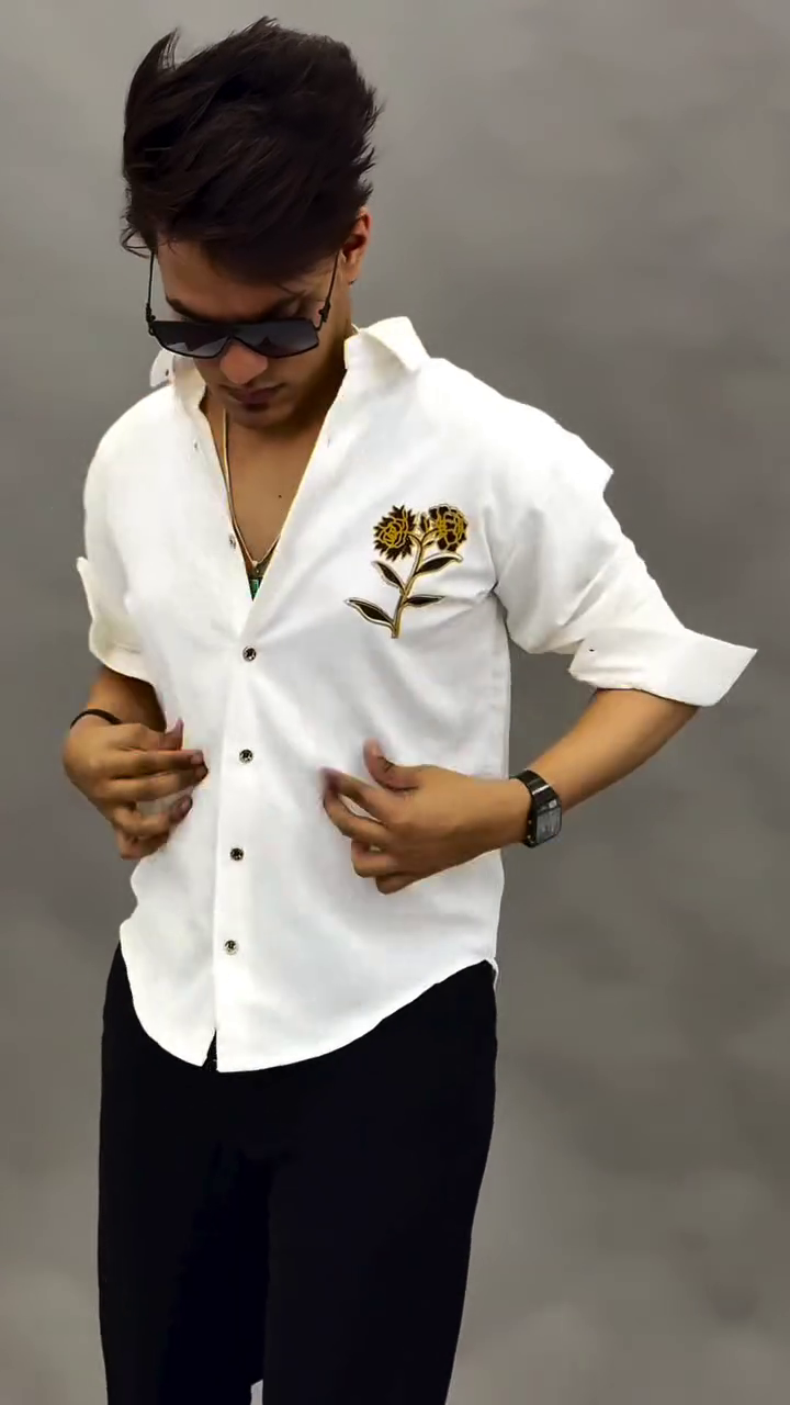 Elegant White Shirt With Floral Embroidery Design