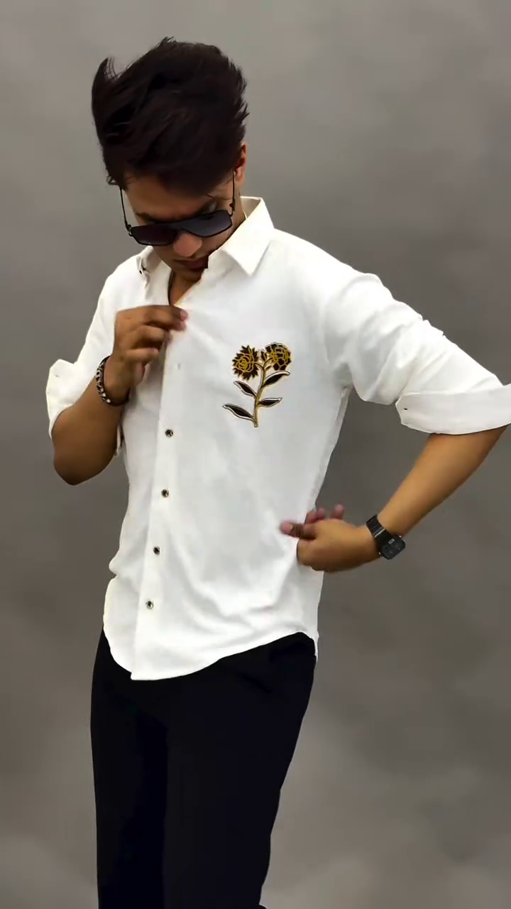Elegant White Shirt With Floral Embroidery Design
