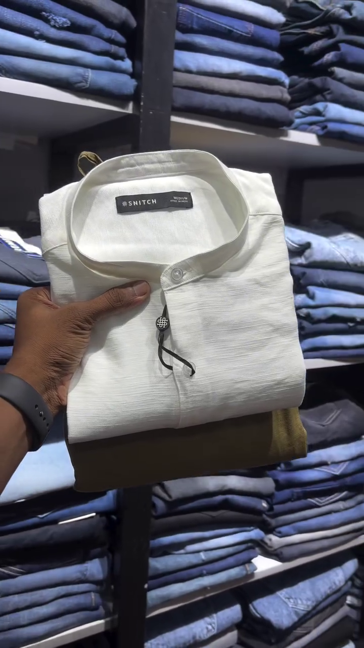 Elegant Mandarin Collar Shirt With White Trouser