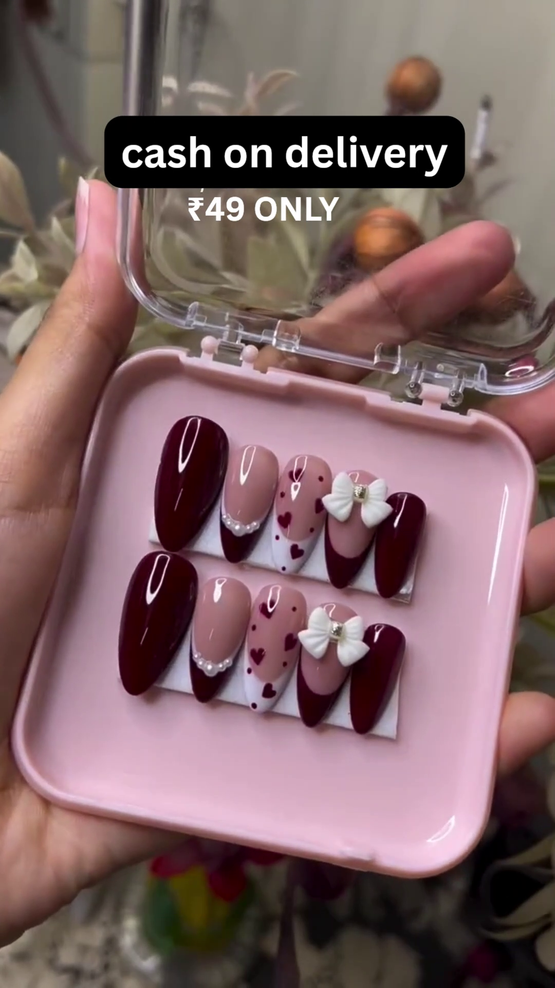 ❤️ Burgundy Heart Press-On Nails – Romantic & Trendy