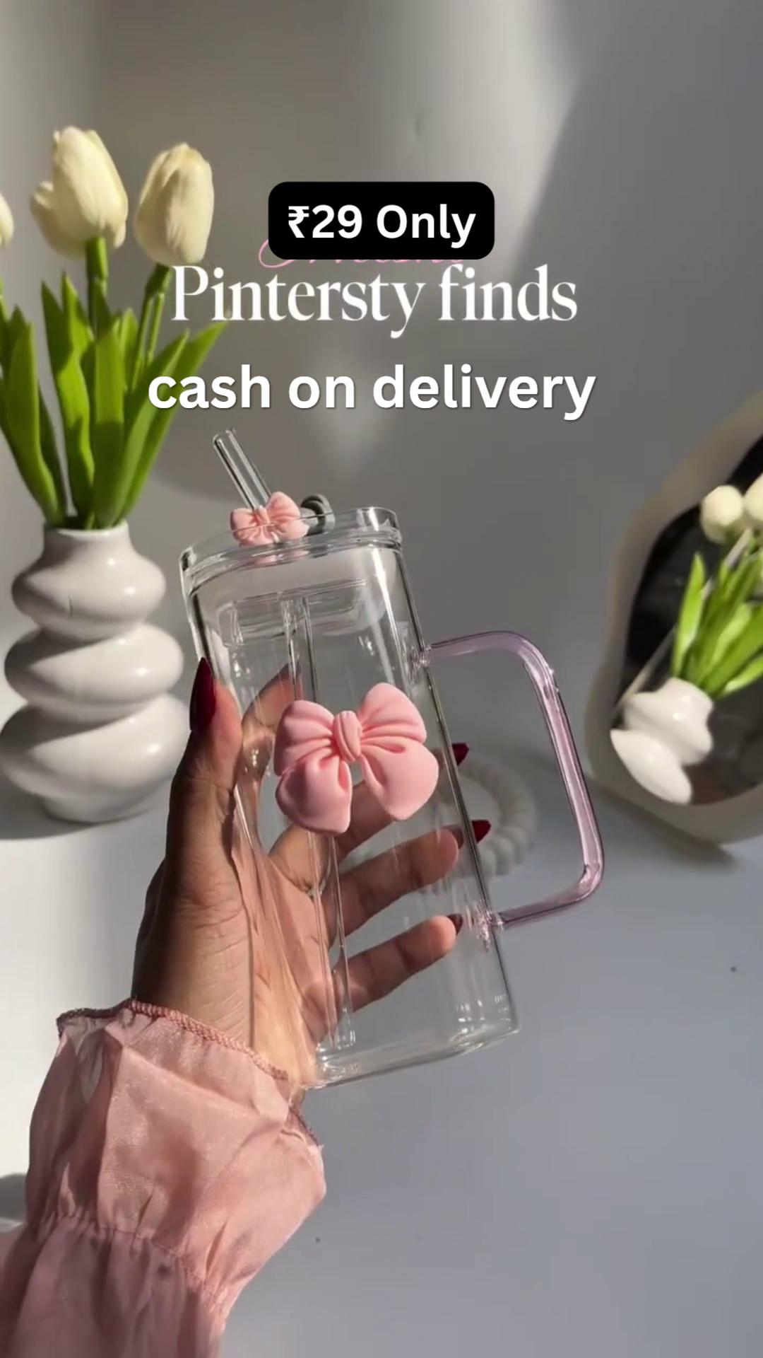 Cute Bow Glass Tumbler – Sip in Style