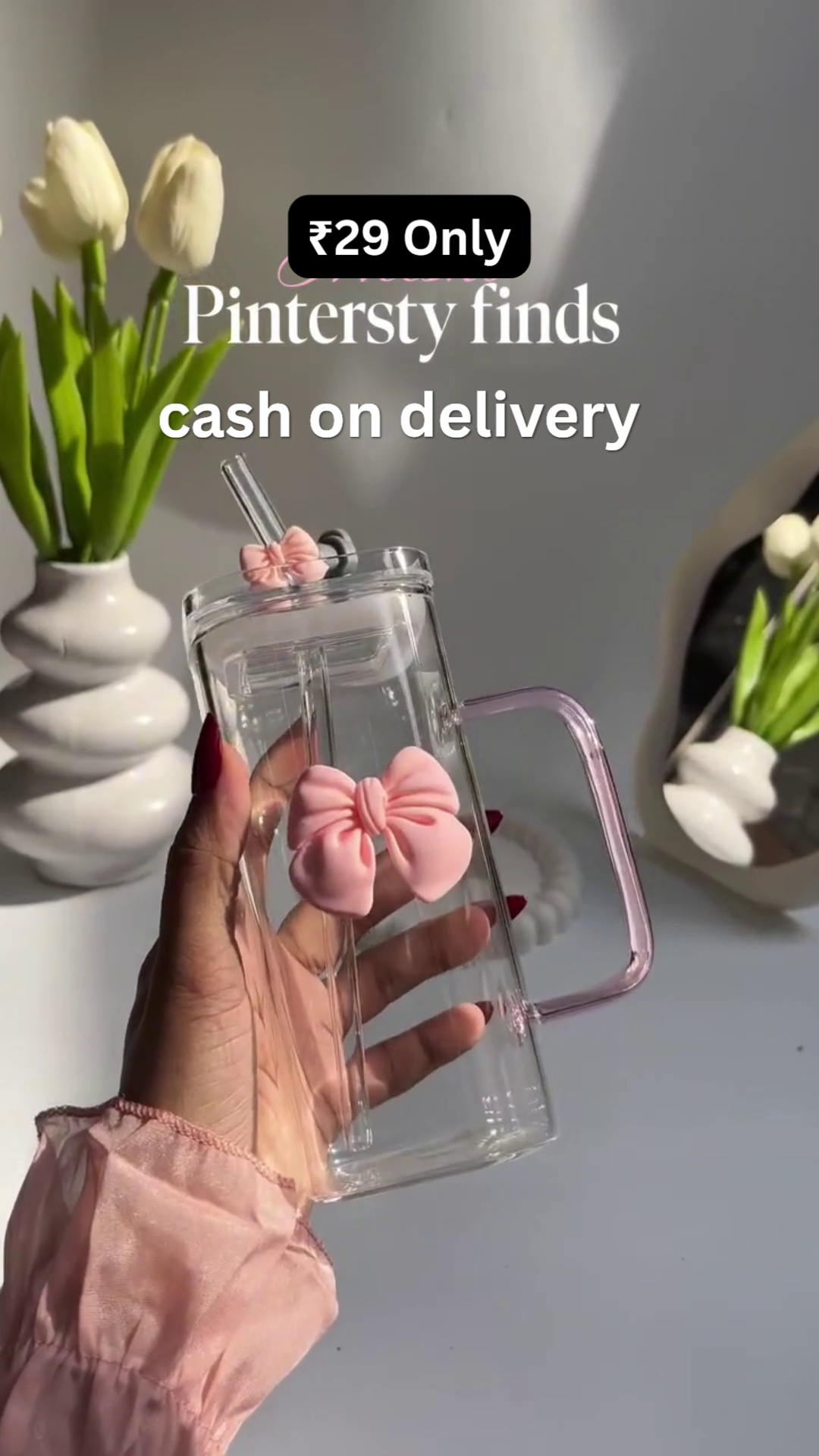 Cute Bow Glass Tumbler – Sip in Style